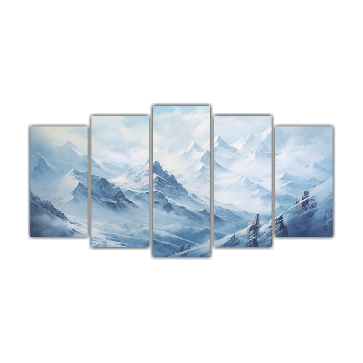 pintura-abstracta-de-adorable-tonalidad-blanca-en-cinco-telas-con-monta-as-nevada