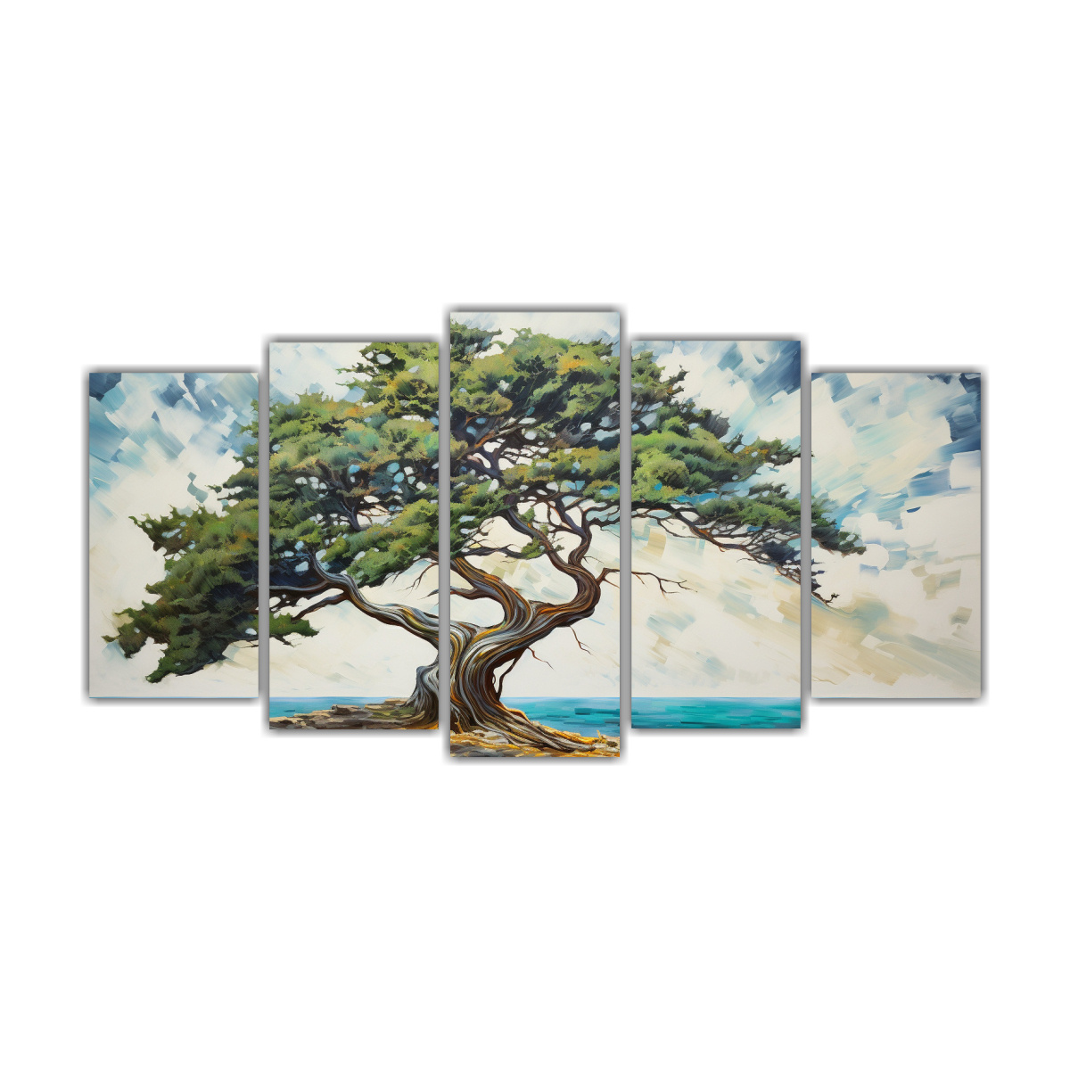 pintura-abstracta-de-cinco-lienzos-con-figuras-expresionistas-y-rbol-de-cipr-s