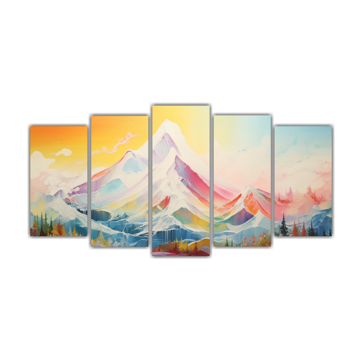 pintura-abstracta-de-monta-as-nevadas-con-arco-ris-y-colores-naranja