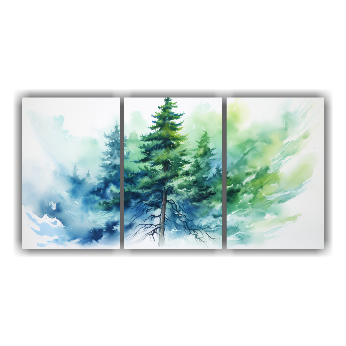Pintura Abstracta De Pino Verde Y Azul En 3 Lienzos Inspiradores