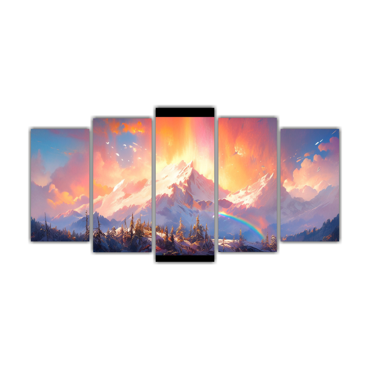 pintura-abstracta-de-un-paisaje-de-monta-as-nevadas-con-arco-ris-y-colores-naranja