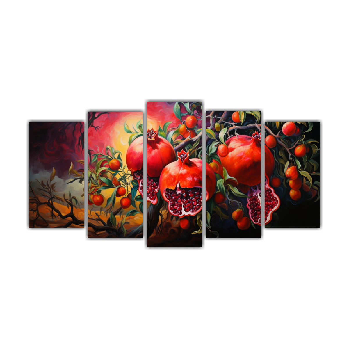 pintura-abstracta-detallada-estilo-rbol-de-granada-en-cinco-telas-en-bastidor