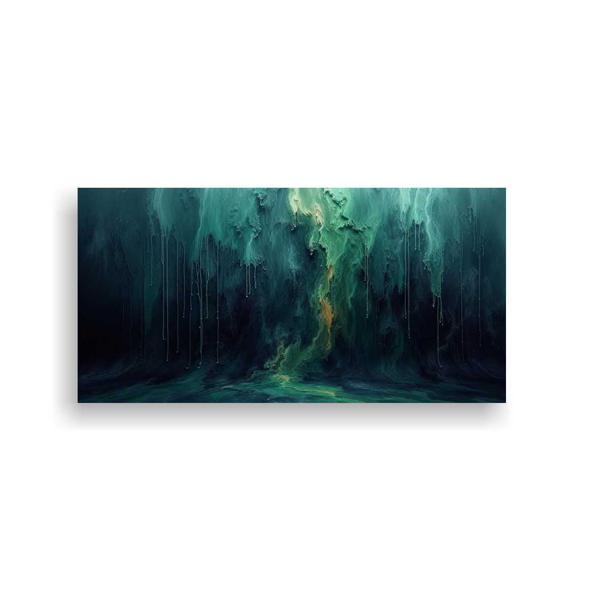 Pintura Abstracta En Bastidor: Composición Estética En Negro Y Verde.