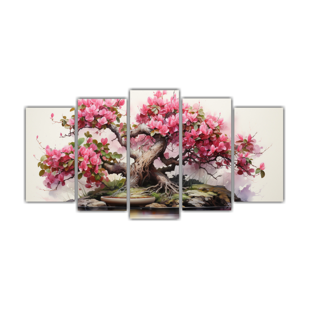 Pintura Abstracta En Lienzo Con Movimiento De Cinco Colores Rosa Y Verde.