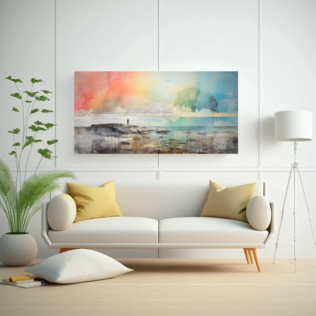 pintura-abstracta-equilibrada-con-arco-ris-y-tonos-plateados-y-verdes-1