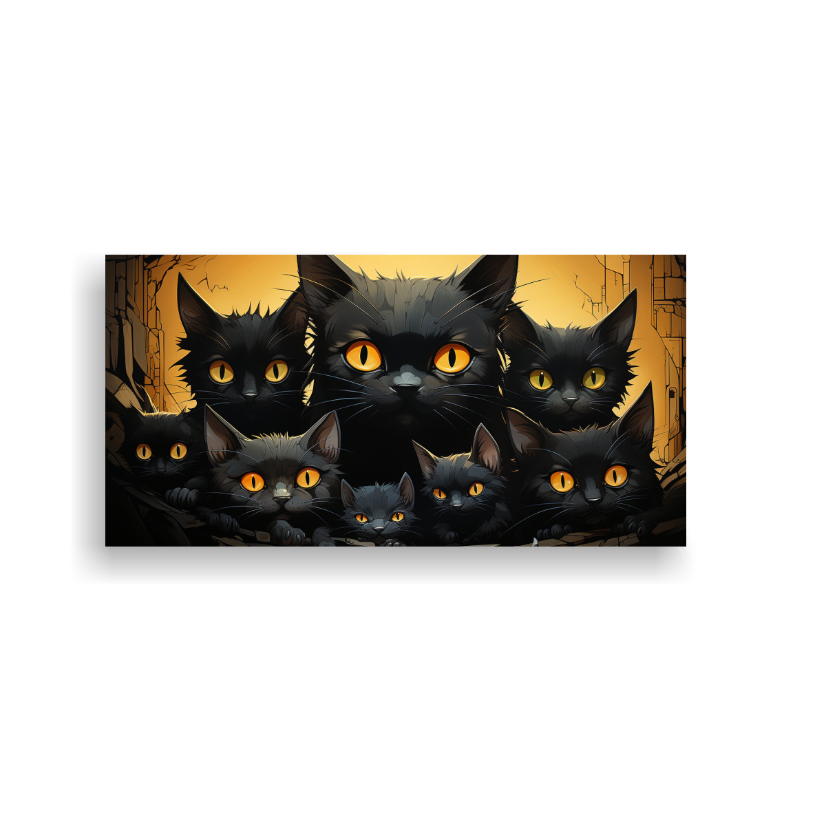 pintura-abstracta-gatos-negros-sobre-fondo-naranja-