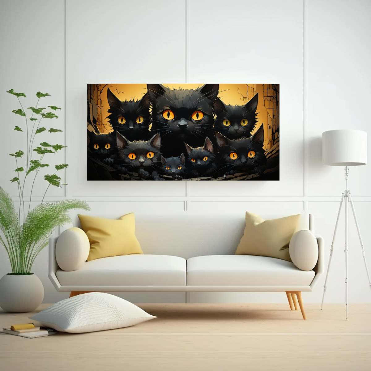 pintura-abstracta-gatos-negros-sobre-fondo-naranja-1-1
