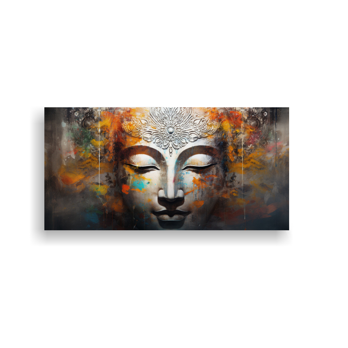 pintura-abstracta-moderna-de-rostro-de-buda-en-estilo-plata-y-vibrante