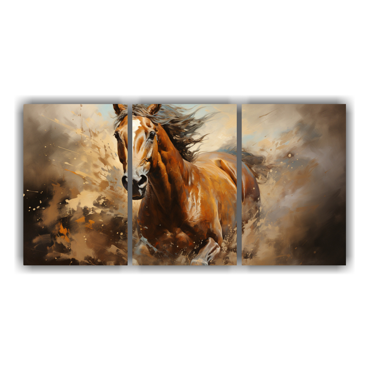 pintura-al-estilo-leo-de-estilo-colorido-de-un-caballo-al-cuarto-en-tres-lienzos-tela-