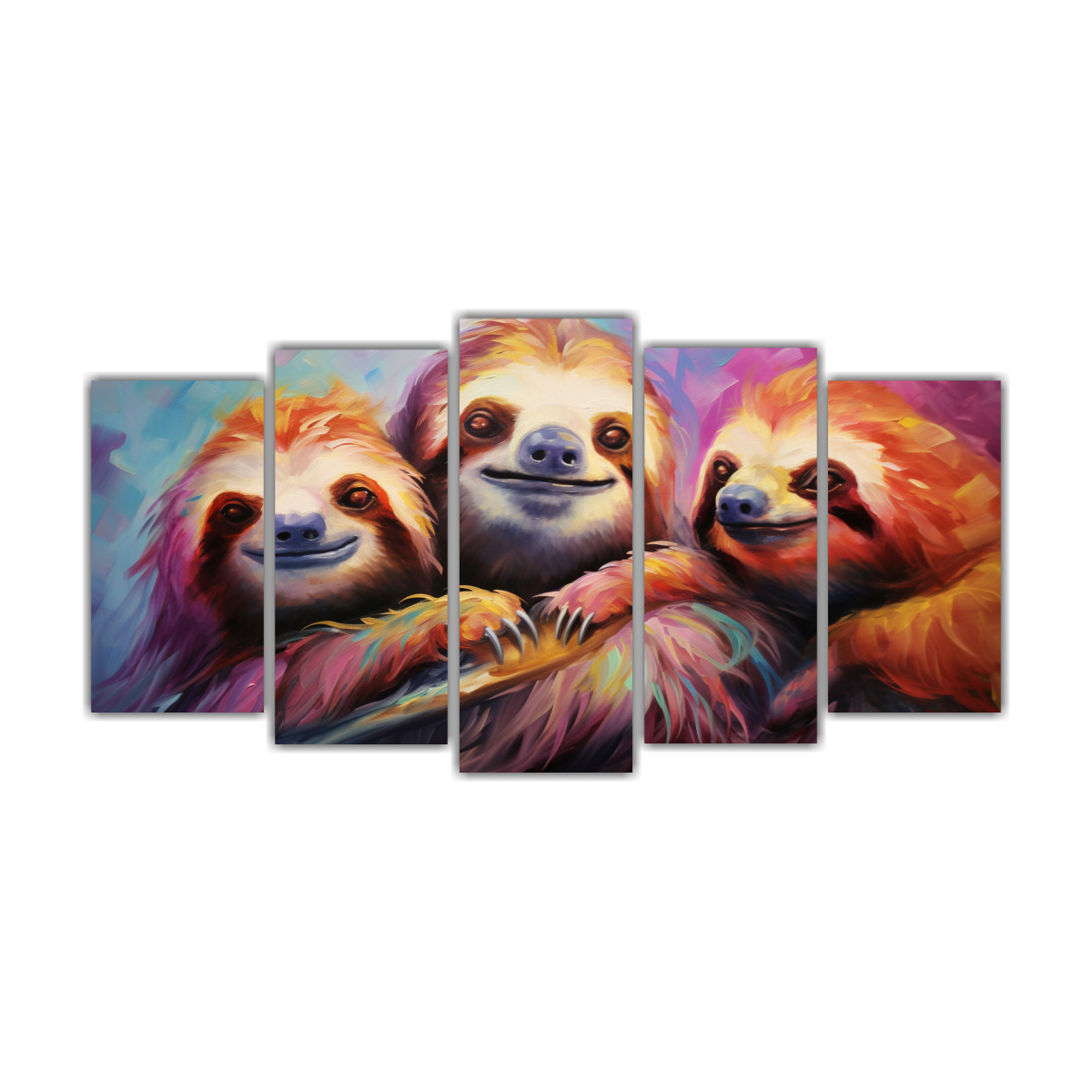 pintura-al-estilo-leo-de-fantas-a-de-cinco-cuadros-con-tem-tica-de-perezosos