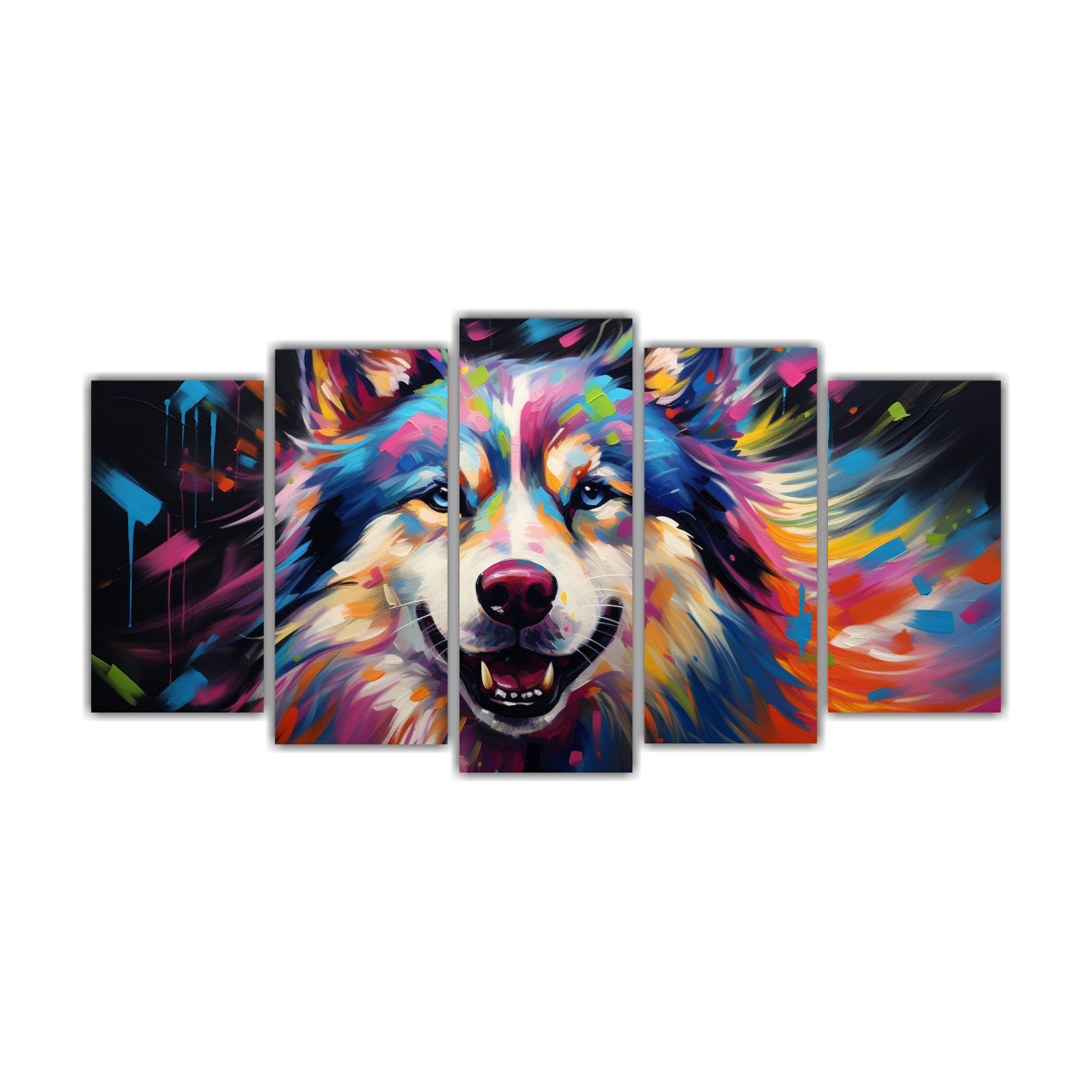 pintura-al-estilo-leo-de-husky-en-estilo-colorido-equilibrio-en-cinco-cuadros