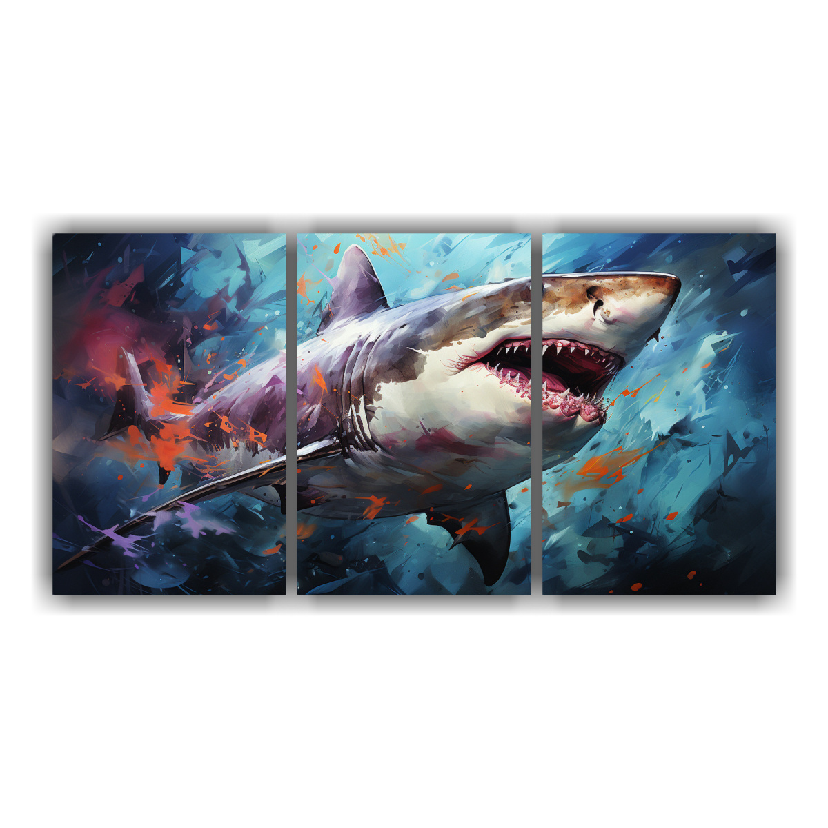 Pintura Colorida De Tiburón En Acuarela, Estilo Hermoso Y único.