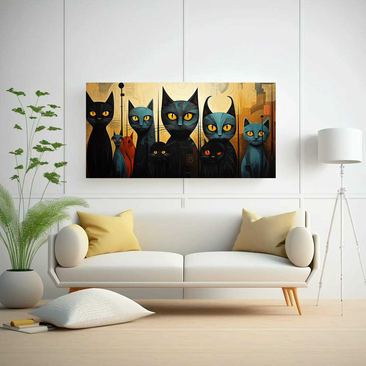 pintura-de-decoraci-n-de-arte-fino-retrato-de-grupo-de-gatos-negros-1-1