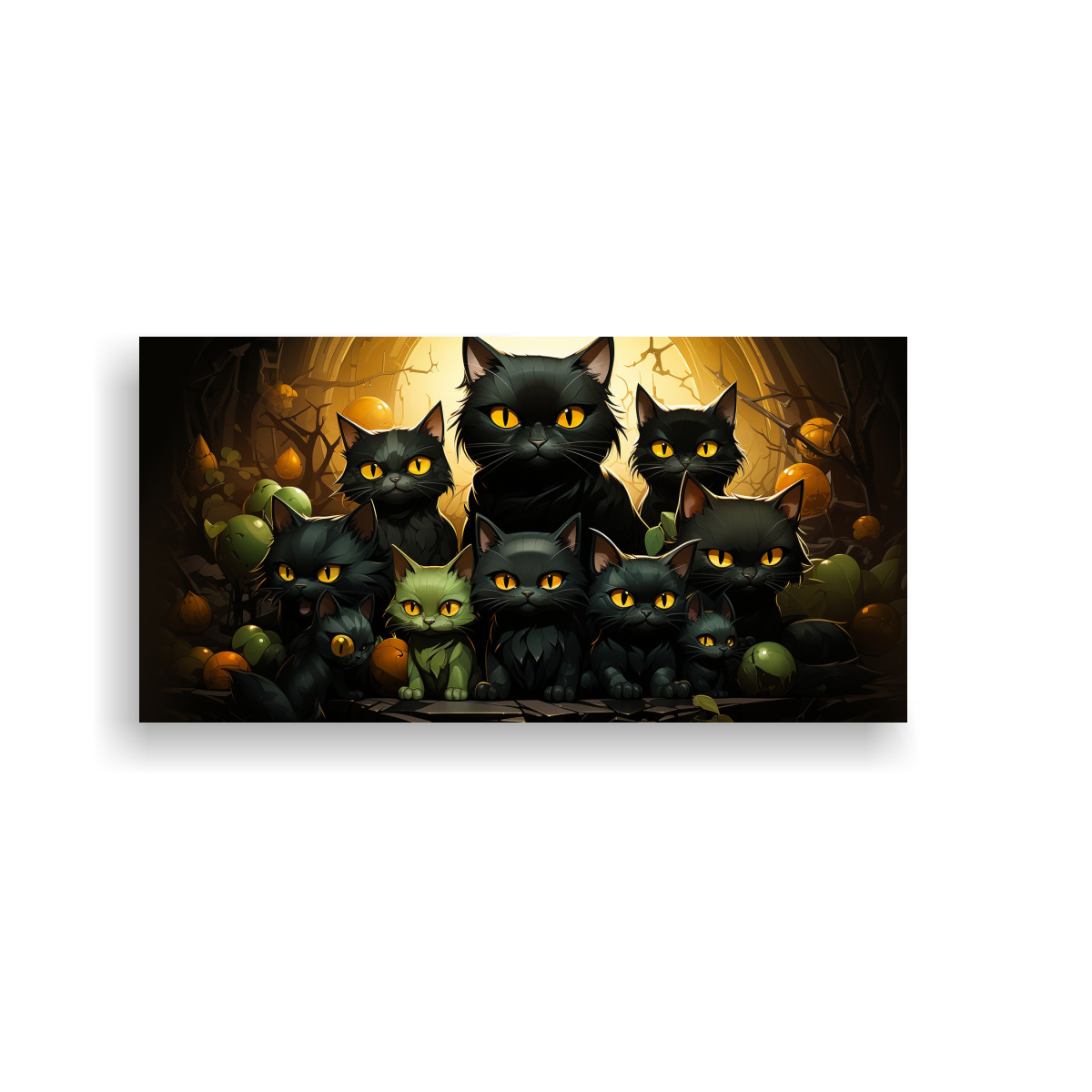 pintura-decorativa-de-gatos-negros-apilados-en-el-dormitorio