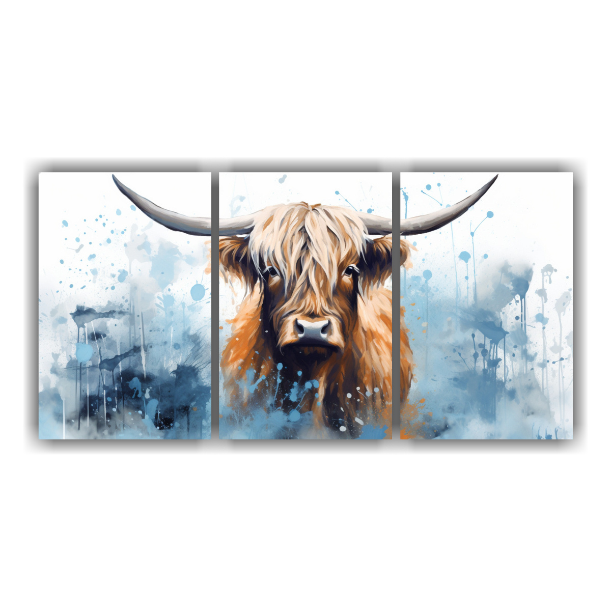 pintura-decorativa-de-una-vaca-de-las-highlands-en-colores-blanco-y-azul-neo-pop-art