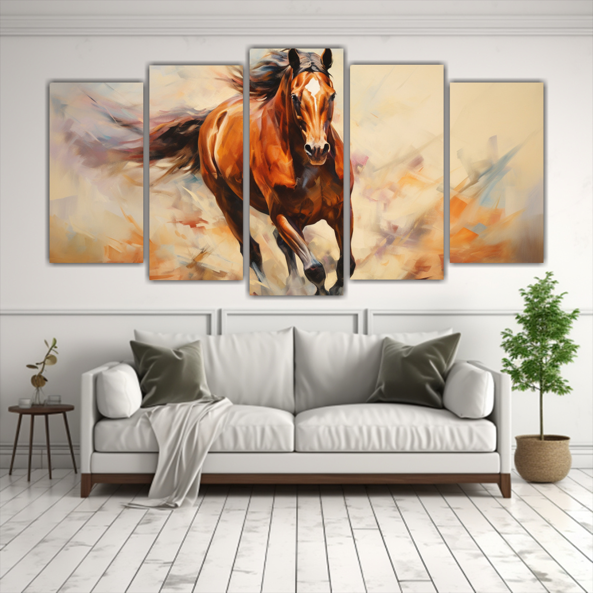 pintura-en-bastidor-de-caballo-de-carreras-cinco-telas-coloridas-1