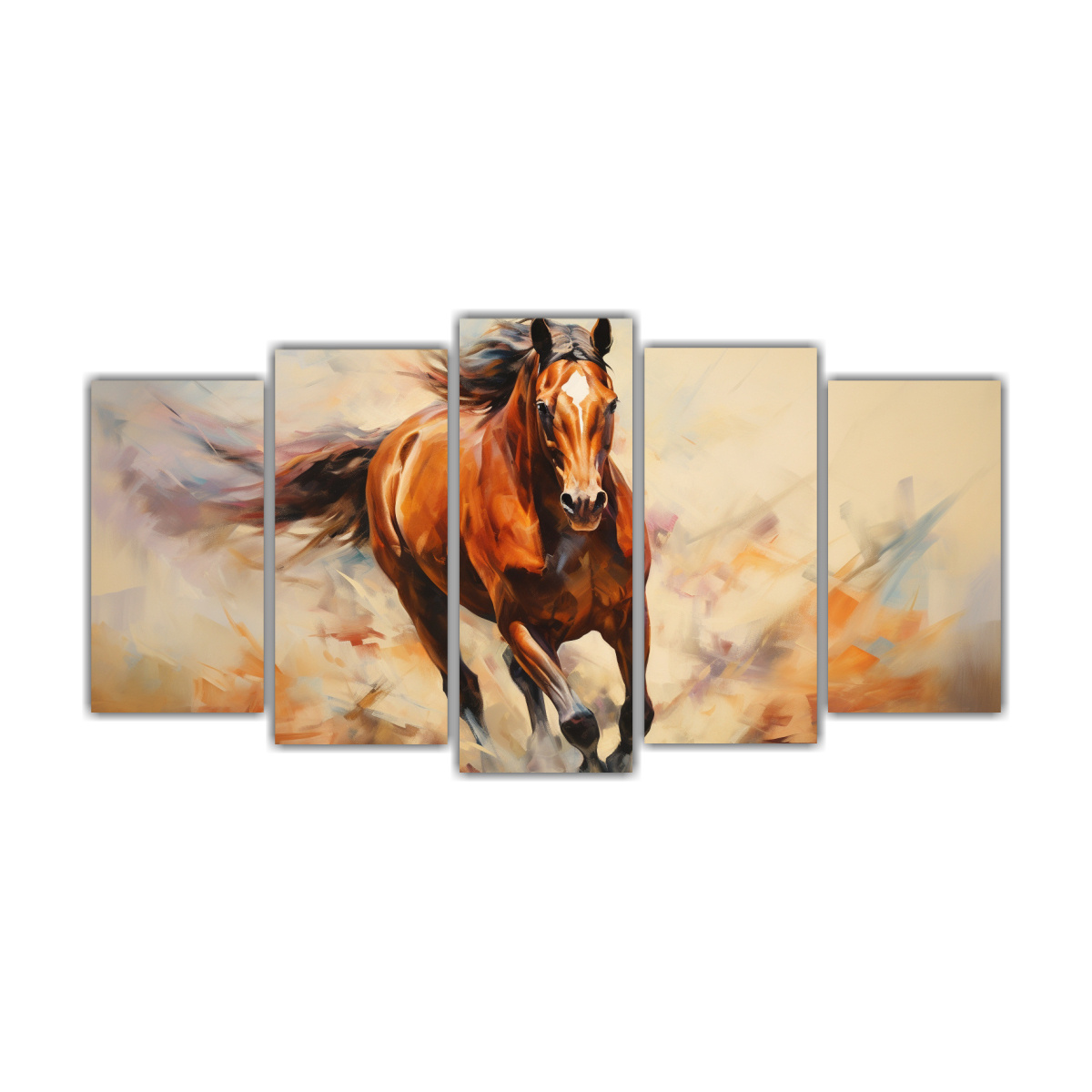 pintura-en-bastidor-de-caballo-de-carreras-cinco-telas-coloridas