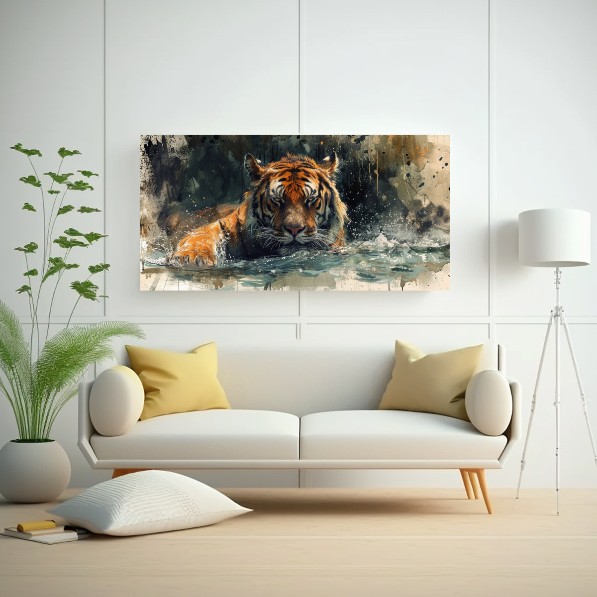 pintura-en-bastidor-de-tigres-posando-en-agua-surrealista-c-lida-1