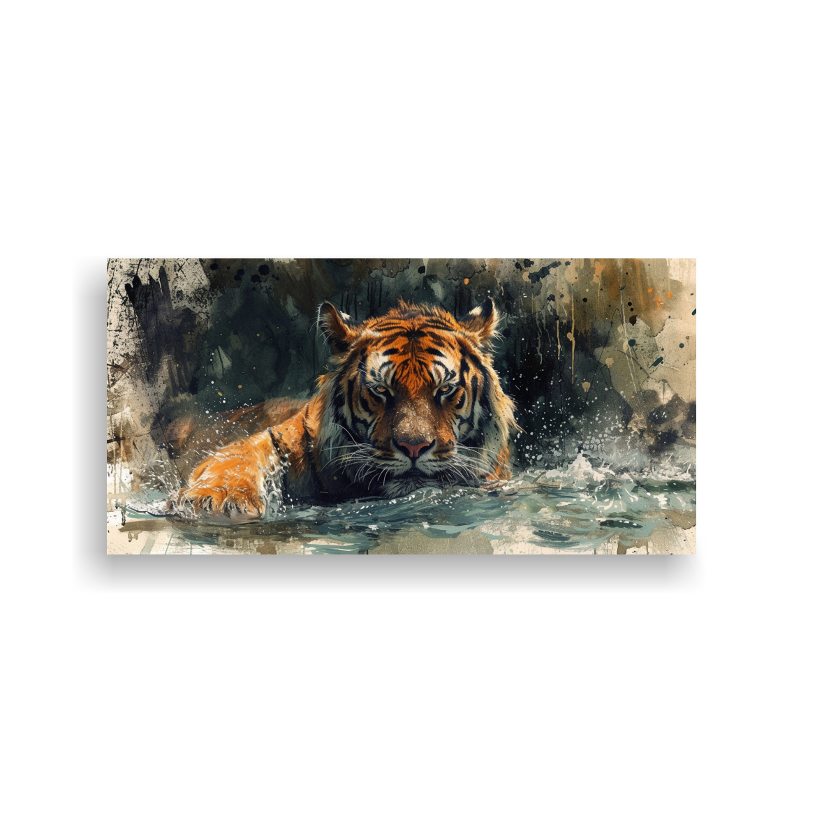 pintura-en-bastidor-de-tigres-posando-en-agua-surrealista-c-lida