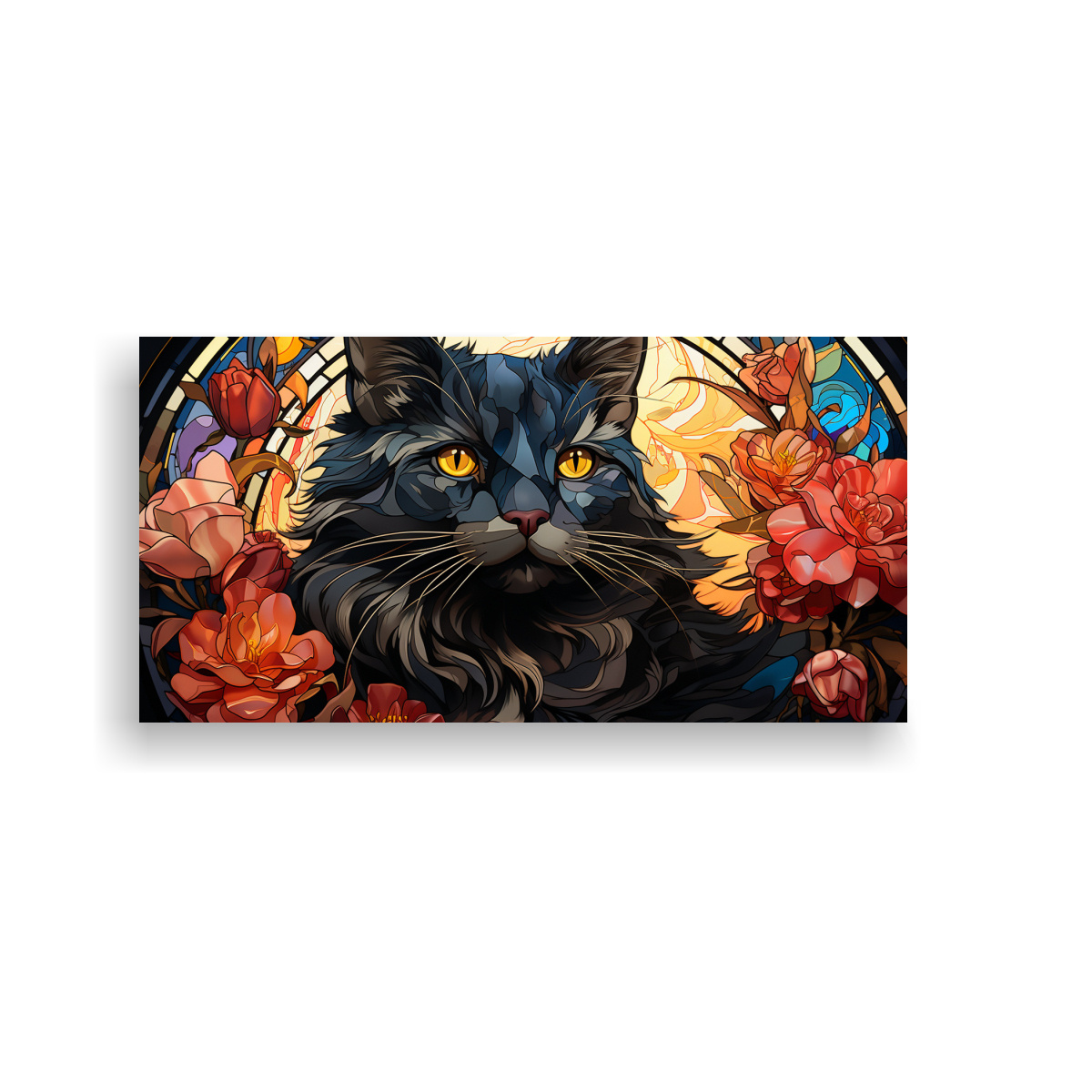 pintura-en-lienzo-de-equilibrado-gato-negro-sonriente-vidriera-decorativa