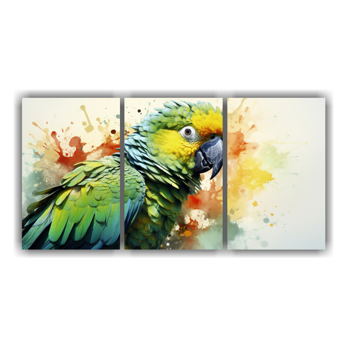 pintura-estilo-acuarela-loro-amaz-nico-colorido-en-tres-lienzos-urbanos-