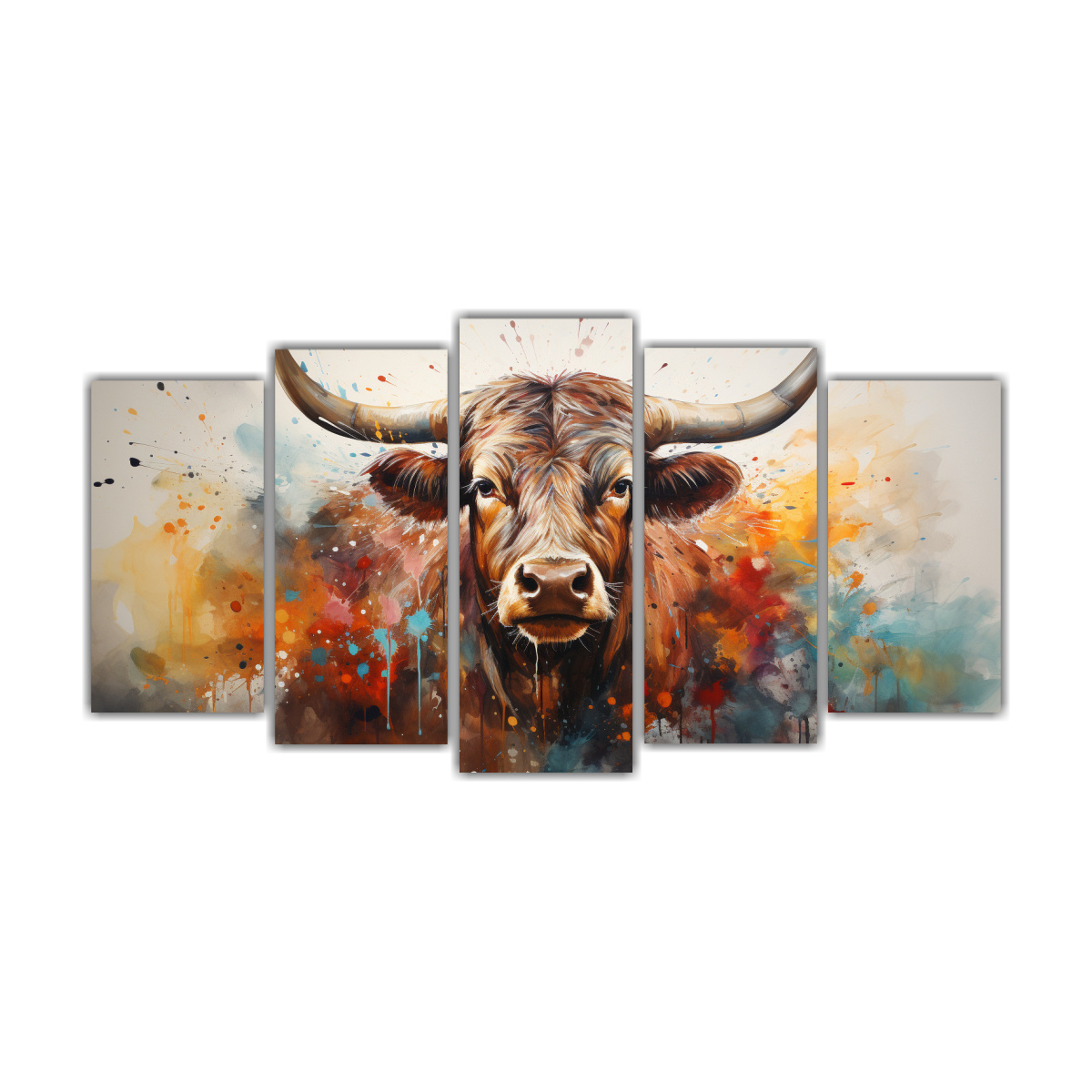 pintura-estilo-acuarelas-coloridas-de-largo-cuerno-de-res-a-bastidor