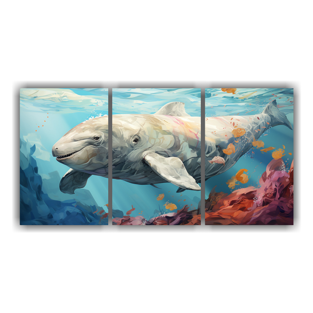 Pintura Inspiradora Urbana: Cuadros De Ballena Beluga En Acuarela Colorida