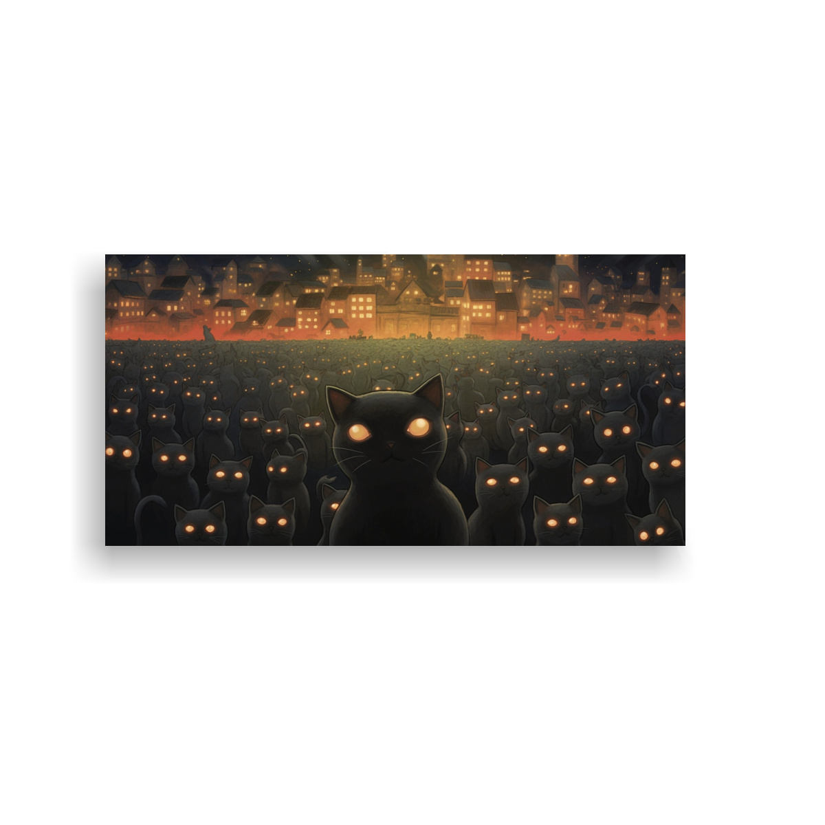 pintura-mural-de-gatos-negros-con-ojos-brillantes-en-el-centro-