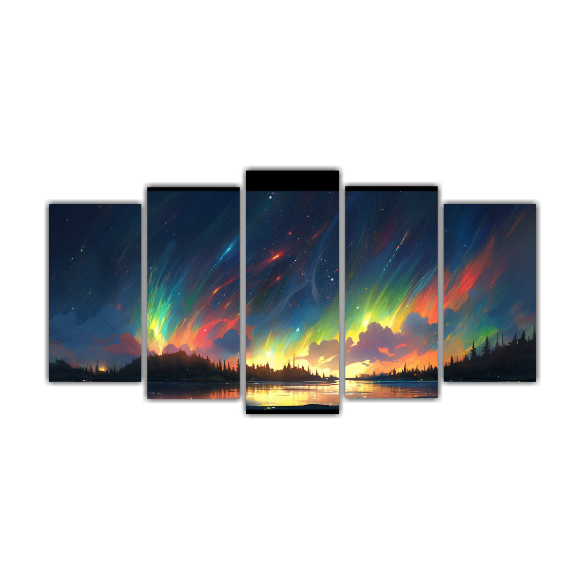 pinturas-abstractas-aurora-boreal-con-arco-ris-y-negro-