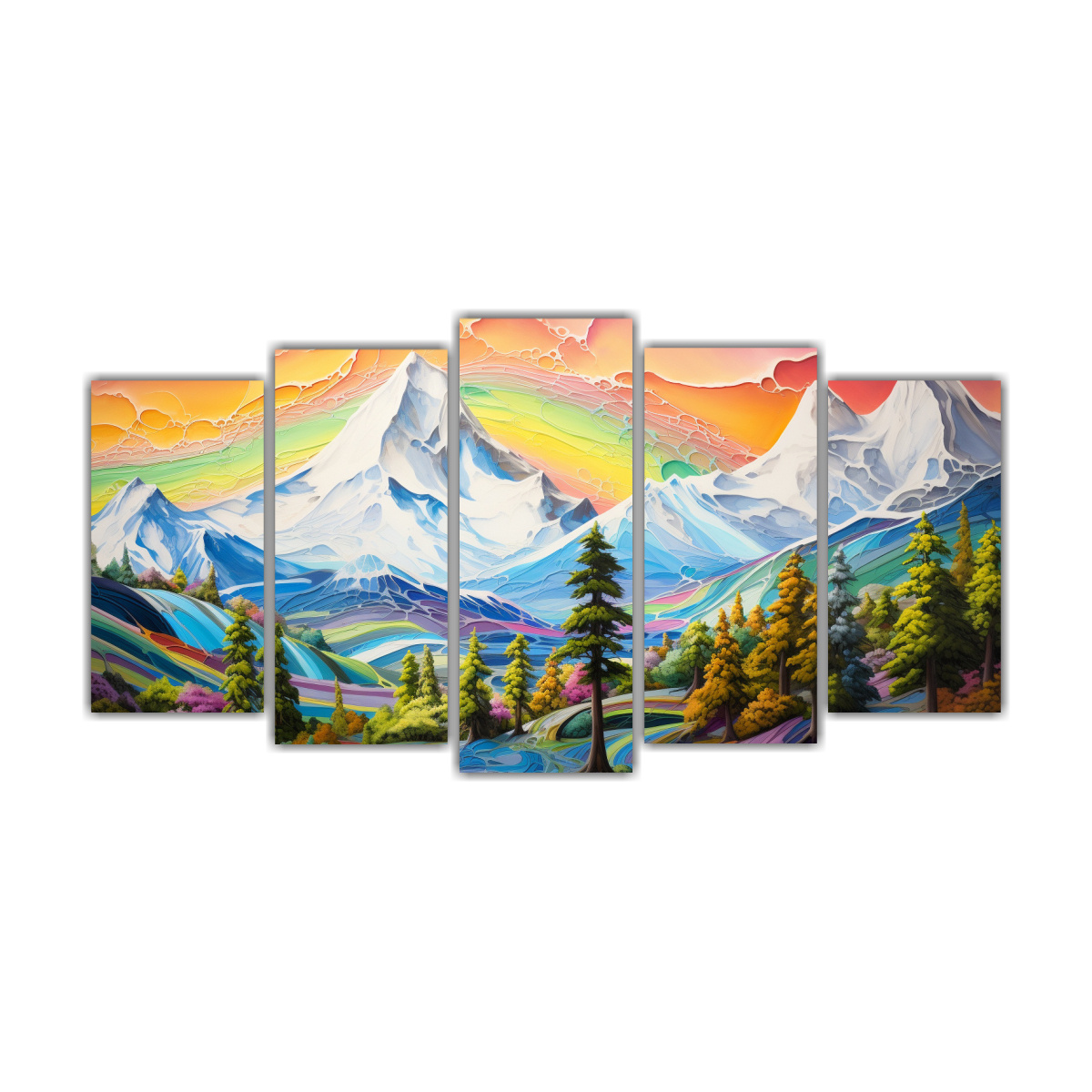 pinturas-abstractas-de-paisajes-nevados-y-arco-ris-en-lienzo-