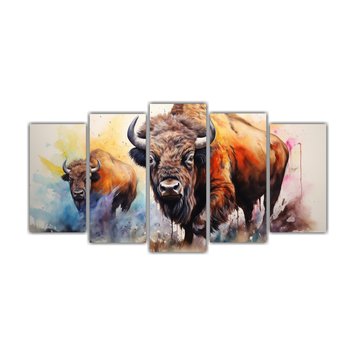 pinturas-acuarelas-de-b-falos-y-bisontes-set-5-expresi-n-ba-o-colorido