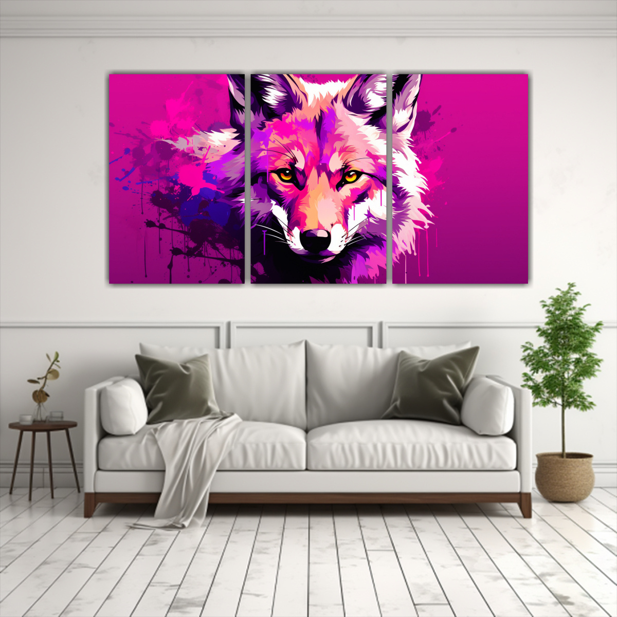 pinturas-de-arte-pop-neo-con-escena-de-coyote-en-colores-luminosos-y-ciruela-1
