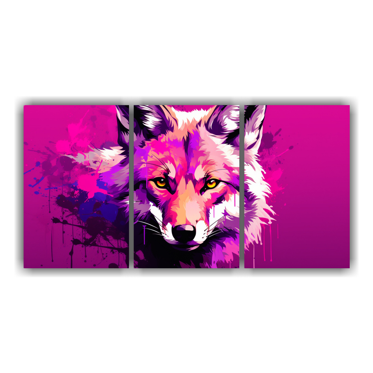 pinturas-de-arte-pop-neo-con-escena-de-coyote-en-colores-luminosos-y-ciruela