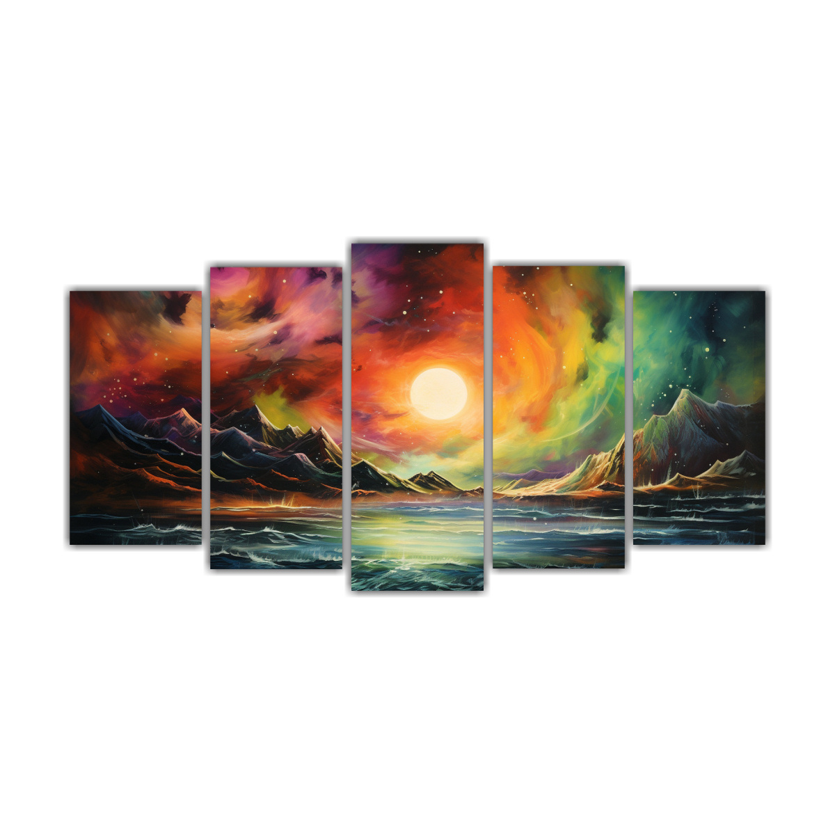 pinturas-decorativas-abstractas-en-tonos-arco-ris-y-naranja-