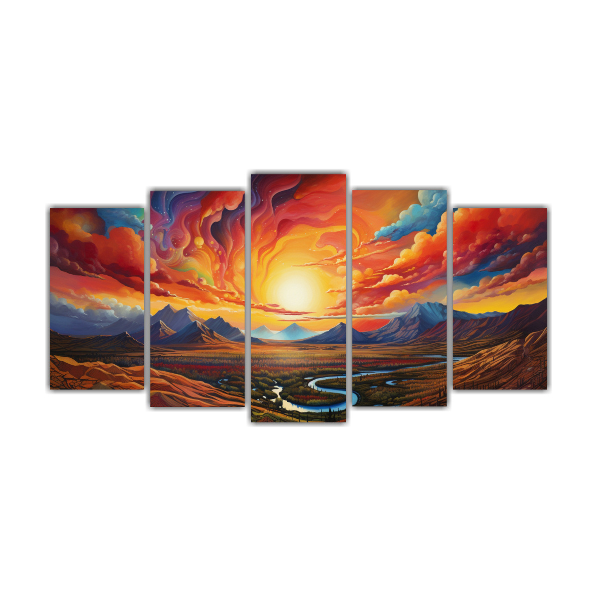 pinturas-decorativas-amanecer-y-atardecer-con-arco-ris-y-colores-naranja