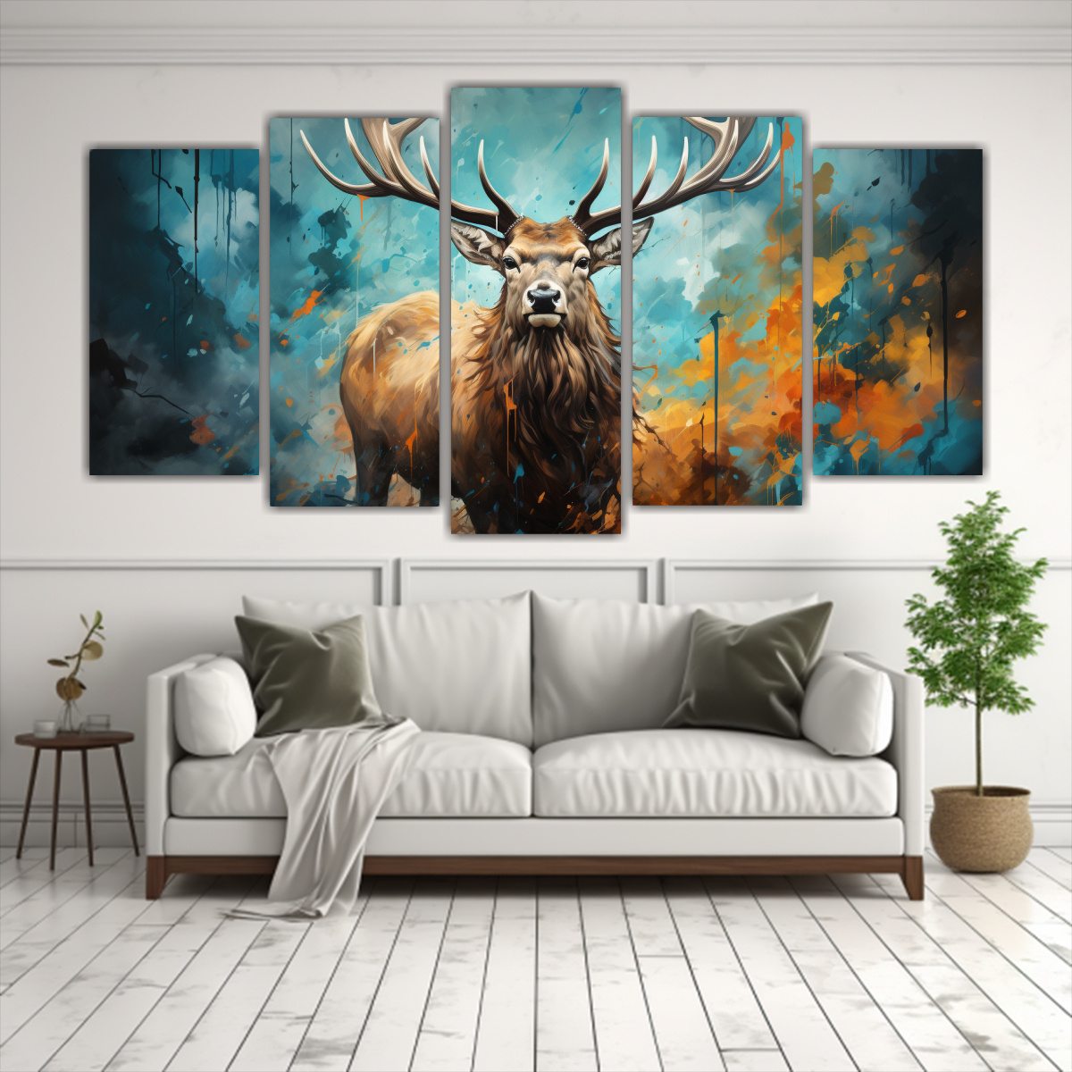 pinturas-decorativas-de-arte-patr-n-intenso-en-colores-azul-y-gris-para-hogar-con-un-alce-1-1