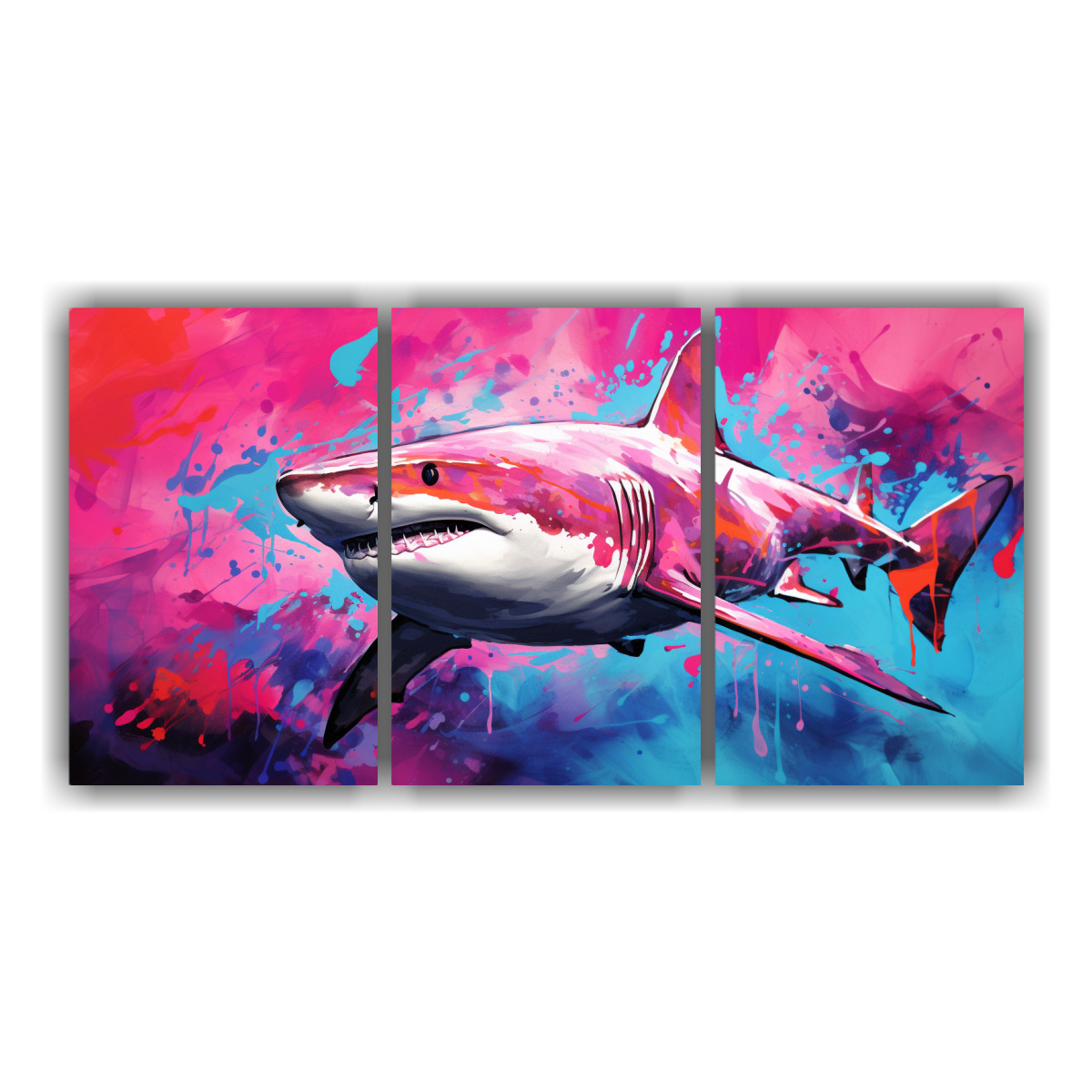 Pinturas Decorativas De Concepto Enigmático: Tiburón Toro En Escarlata Y Colores Flamencos Neo Pop Art