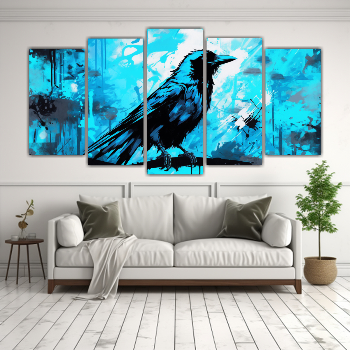 pinturas-decorativas-de-cuervos-y-cuervas-en-turquesa-y-negro-1