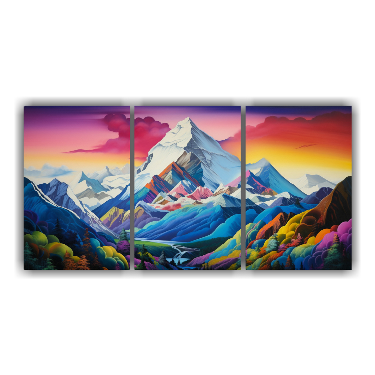 pinturas-decorativas-de-famosas-cumbres-y-cordilleras-con-arco-ris-y-negro