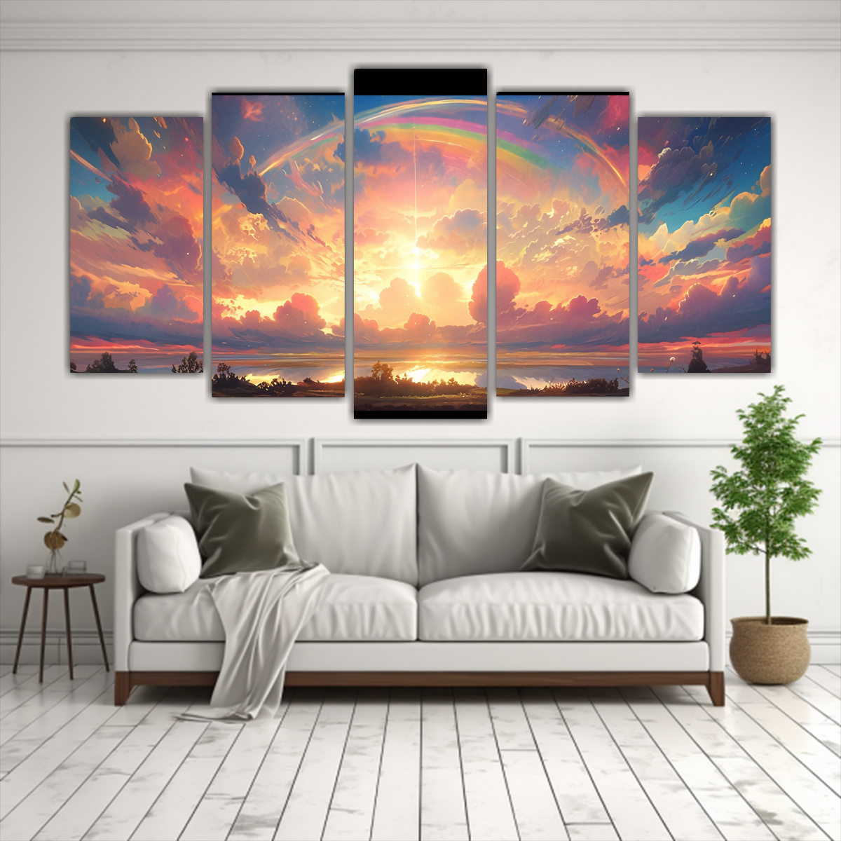 pinturas-decorativas-de-paisajes-de-amaneceres-y-atardeceres-con-arco-ris-y-verde-1