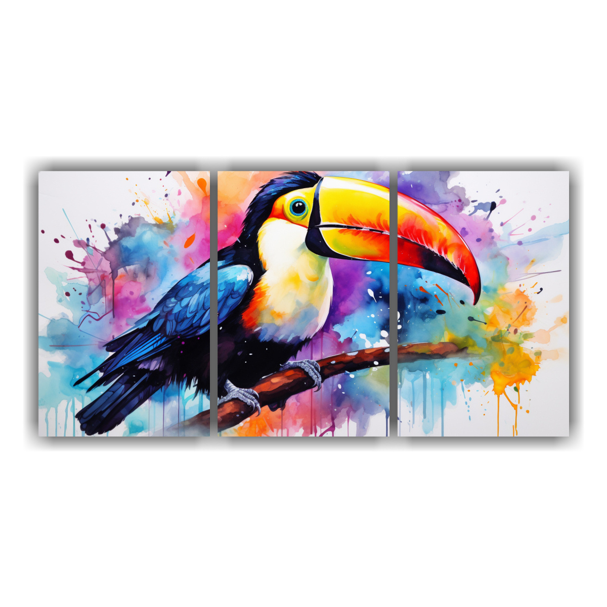 pinturas-decorativas-de-tucanes-en-acuarela-y-colores-negros-