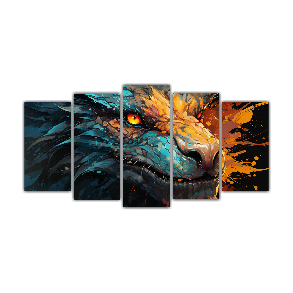 Pinturas Decorativas: Dragón Amarillo Y Turquesa En Atmósfera Neonoir