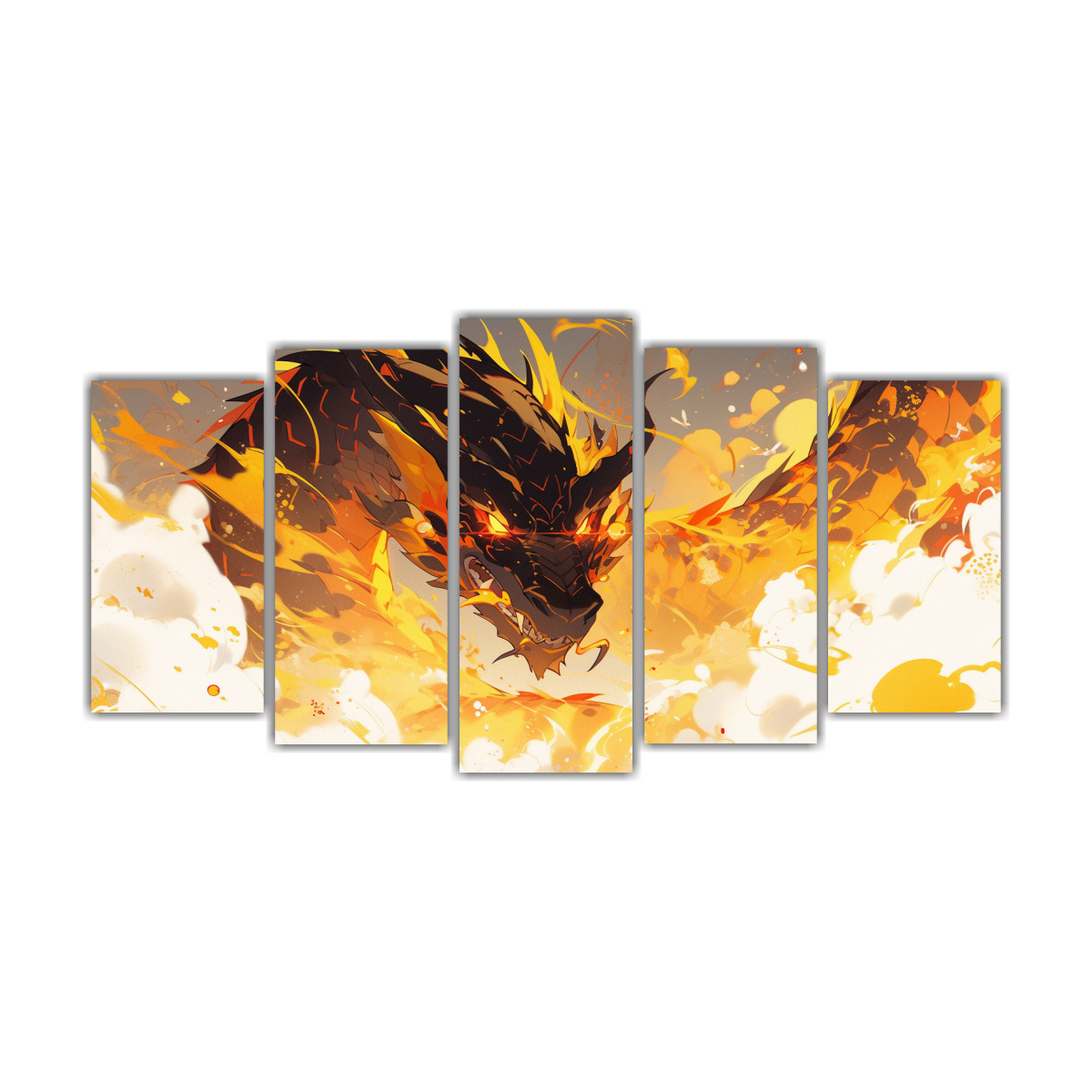 Pinturas Decorativas: Dragón En Amarillo Y Naranja, Estilo Neonoir