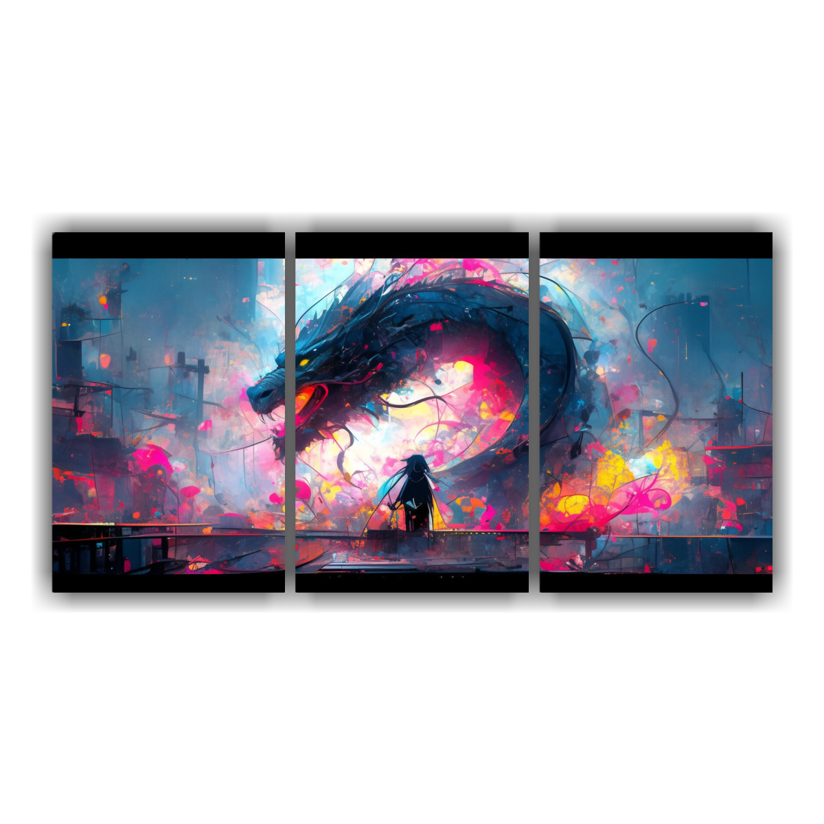 Pinturas Decorativas: Dragón Vibrante En Neonoir, Neo Pop.