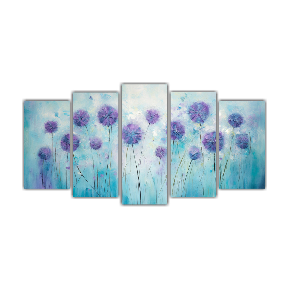 pinturas-decorativas-en-estilo-estilo-leo-con-flores-de-diente-de-le-n-en-p-rpura-y-turquesa