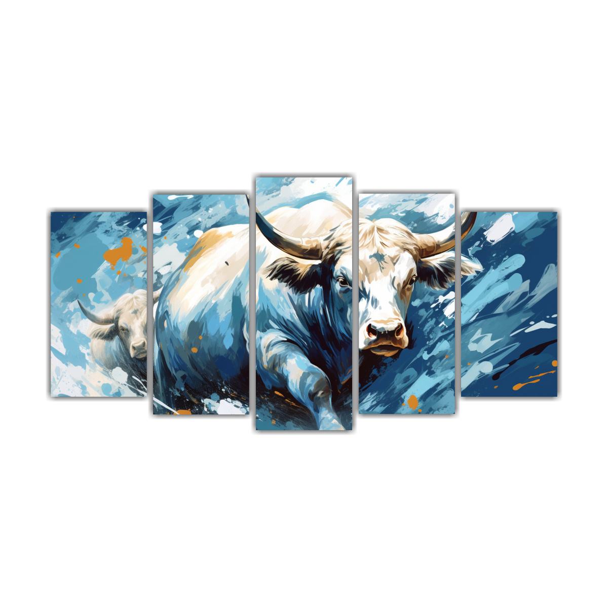 pinturas-decorativas-modernas-de-toros-en-blanco-y-azul-en-estilo-neo-pop-arte