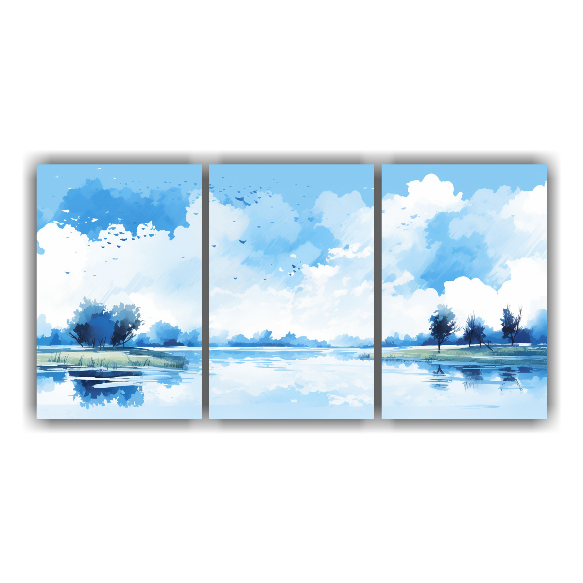 pinturas-decorativas-modernas-para-comedor-paisaje-estival-en-azules-