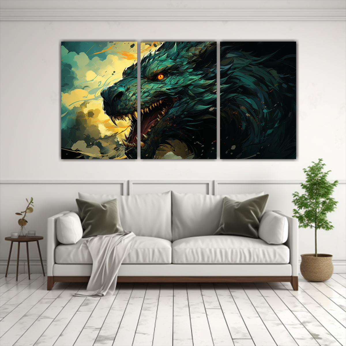 pinturas-en-bastidor-composici-n-moderna-de-drag-n-en-verde-y-negro-1