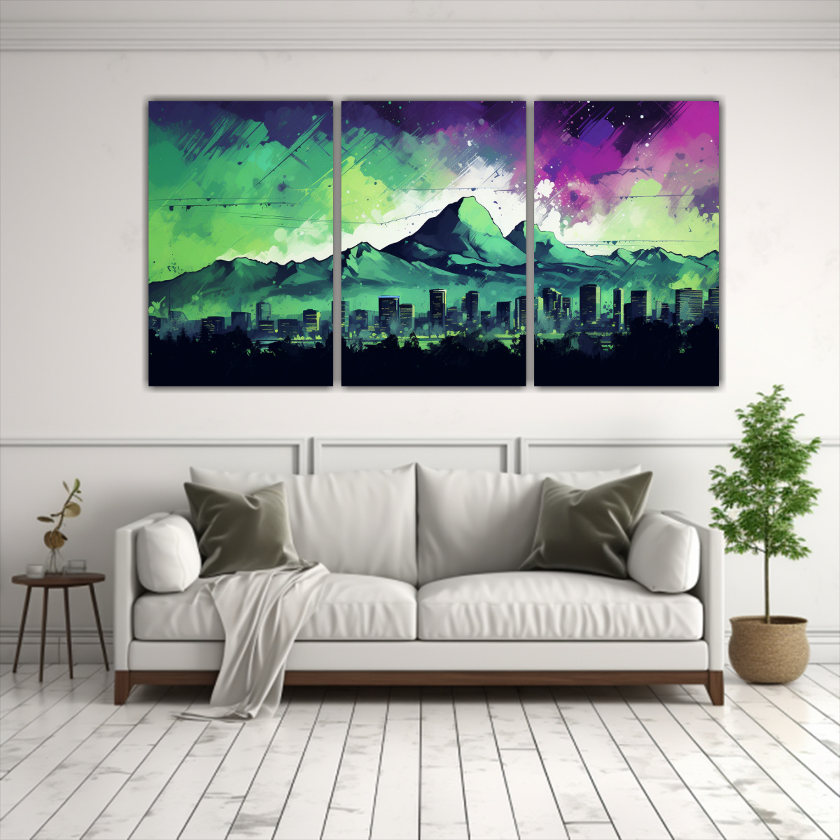 pinturas-en-bastidor-tres-telas-calidas-en-verde-y-morado-en-santiago-chile-1