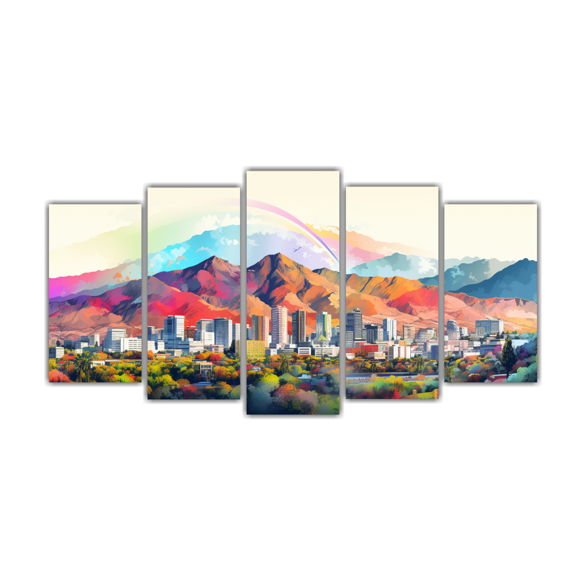 Pinturas Horizontales En Colores Arcoíris Y Blanco De Santiago, Chile.